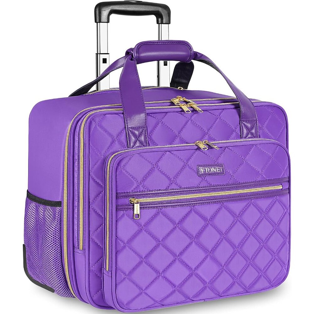 Rolling Briefcase for Women, 17.3 Inch Large Rolling Laptop Bag with Wheels, Wat